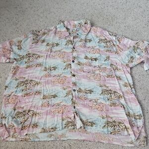 RAINFOREST Tropical Palm Casual Shirt - Pink and Light Blue